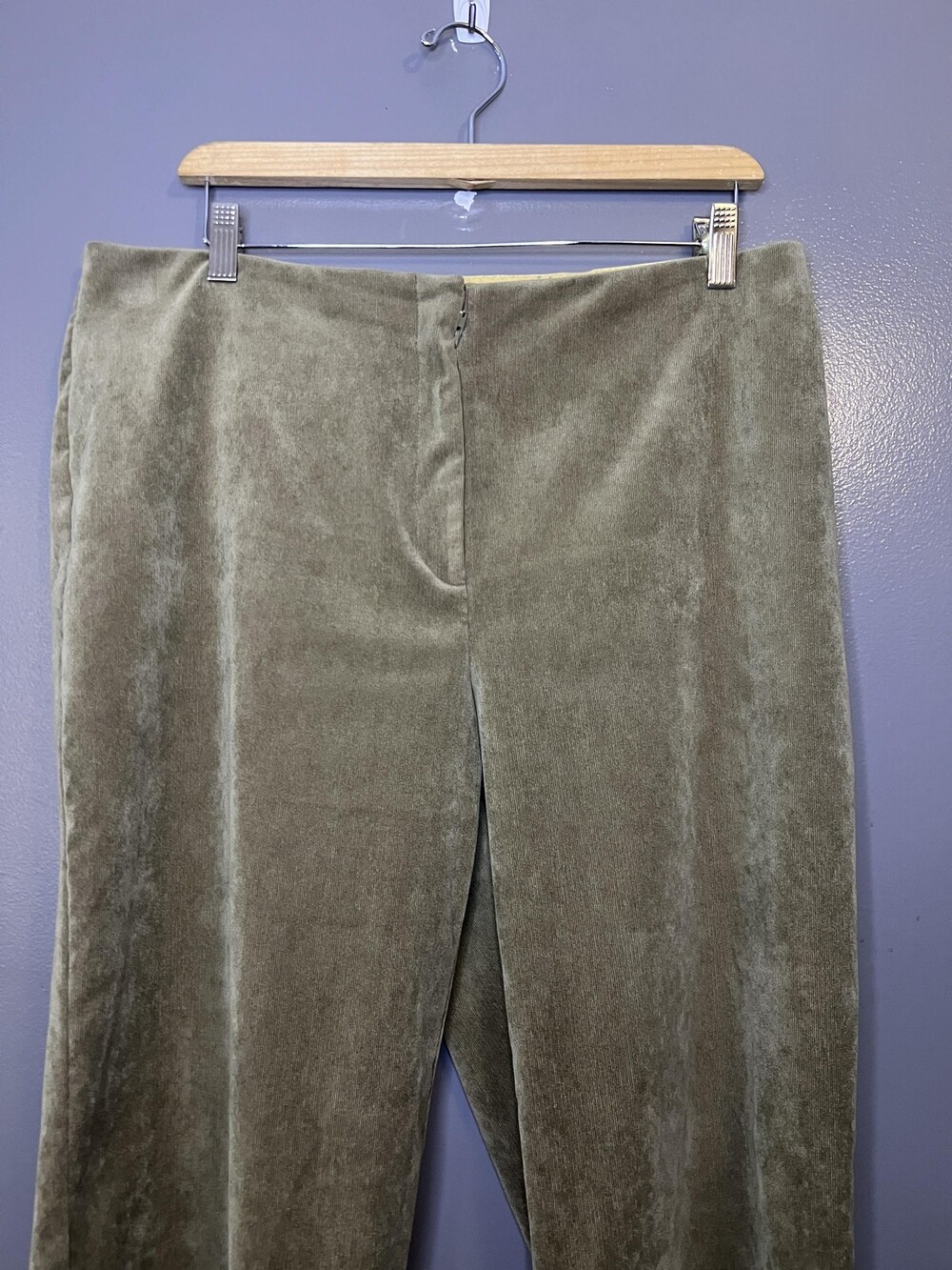 Vintage David Brooks Pants Womens 14 Green Velour Straight Leg Stretch Pull On